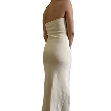 Strapless Knitted Maxi Dress with Twisted Knot Front