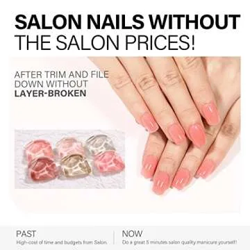 AILLSA Press on Nails Short - Square Shape Fake Nails Made by Soft Gel Lightweight & Comfortable Reusable, Glue on Nails Short 15Sizes 30Pcs Gel Nail Kit with Glue, Sweet Peach