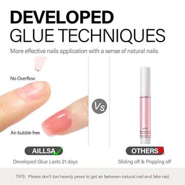 AILLSA Press on Nails Short - Square Shape Fake Nails Made by Soft Gel Lightweight & Comfortable Reusable, Glue on Nails Short 15Sizes 30Pcs Gel Nail Kit with Glue, Sweet Peach