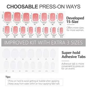 AILLSA Press on Nails Short - Square Shape Fake Nails Made by Soft Gel Lightweight & Comfortable Reusable, Glue on Nails Short 15Sizes 30Pcs Gel Nail Kit with Glue, Sweet Peach