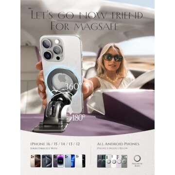 LISEN for MagSafe Car Mount,360 Degree Rotation Dashboard Magnetic Phone Holder for Car, Hands Free Vent iPhone Magnetic Car Mount,Magnet Phone Mount for iPhone 16 15 14 13 12 Pro Max Plus Mini,Black