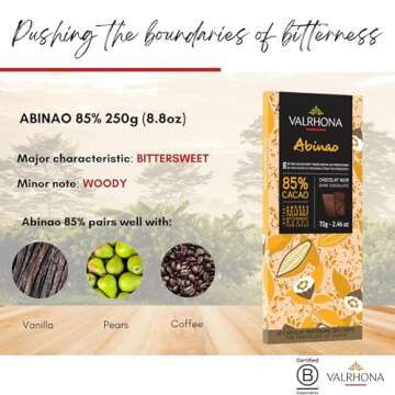 Valrhona Premium Extra Dark Chocolate ABINAO 85% Cacao Tasting Bars - Gourmet French Chocolate Perfe...