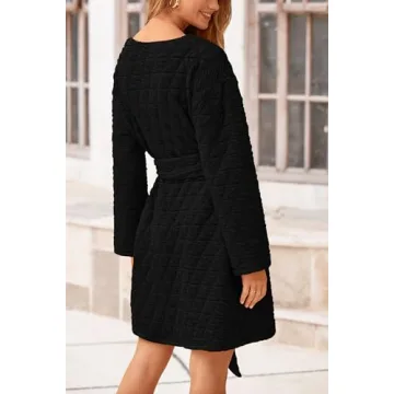 PRETTYGARDEN Women's Trendy Quilted Long Sleeve Dress