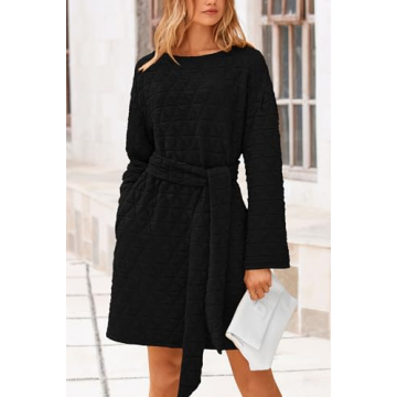 PRETTYGARDEN Women's Trendy Quilted Long Sleeve Dress
