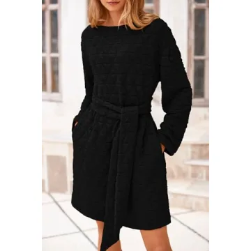 PRETTYGARDEN Women's Trendy Quilted Long Sleeve Dress