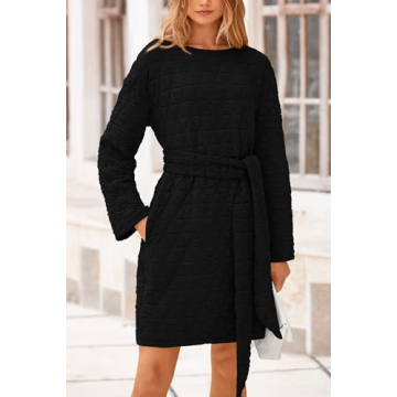 PRETTYGARDEN Women's Trendy Quilted Long Sleeve Dress