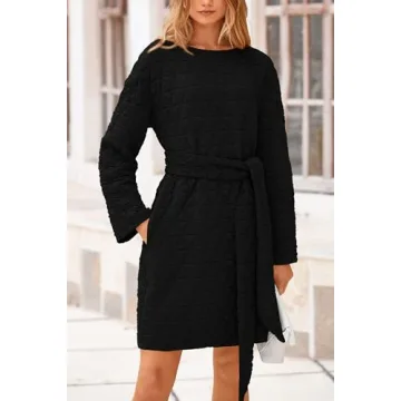 PRETTYGARDEN Women's Trendy Quilted Long Sleeve Dress