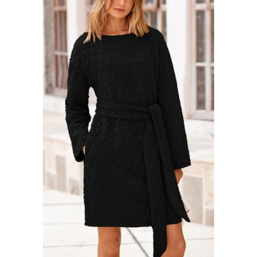 PRETTYGARDEN Women's Trendy Quilted Long Sleeve Dress