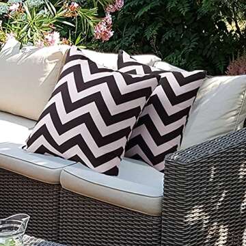 WESTERN HOME WH Pack of 2 Decorative Outdoor Waterproof Throw Pillow Covers Square Pillowcases Wave Pattern Cushion Covers Shell for Couch Patio Garden Tent Park 18 x 18 Inch Black