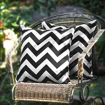 WESTERN HOME WH Pack of 2 Decorative Outdoor Waterproof Throw Pillow Covers Square Pillowcases Wave Pattern Cushion Covers Shell for Couch Patio Garden Tent Park 18 x 18 Inch Black