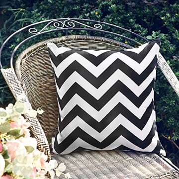 WESTERN HOME WH Pack of 2 Decorative Outdoor Waterproof Throw Pillow Covers Square Pillowcases Wave Pattern Cushion Covers Shell for Couch Patio Garden Tent Park 18 x 18 Inch Black