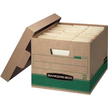 Bankers Box 20 Pack STOR/FILE Medium-Duty 100% Recycled File Storage Boxes, FastFold, Lift-Off Lid, Letter/Legal, Kraft/Green