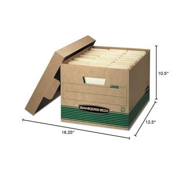 Bankers Box 20 Pack STOR/FILE Medium-Duty 100% Recycled File Storage Boxes, FastFold, Lift-Off Lid, Letter/Legal, Kraft/Green