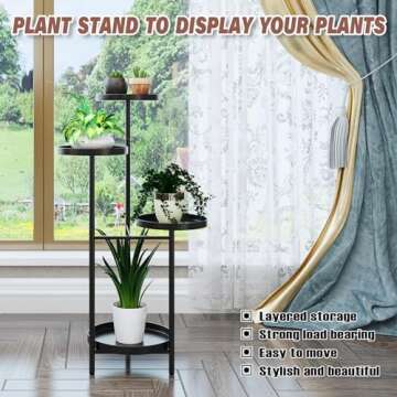 YisanCrafts Plant Stand Metal Indoor Outdoor 4 Tier Tall Corner Flower Pot Holder Stands Multiplel Planter Rack Display Shelves for Patio Living Room Balcony Office Tiered Plant Table, Black