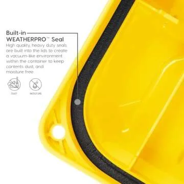 IRIS USA WeatherPro 21 Gallon Lockable Storage Bins with Lids, 4 Pack - Made in USA, Heavy Duty, Stackable Containers, Garage Organizing Tubs, Rugged Sturdy Equipment Utility Box - Black/Yellow