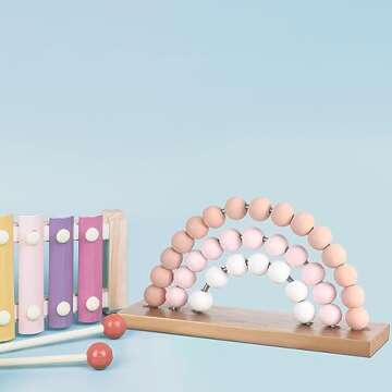 Arrowbash Cute Pink Rainbow Girls Room Decoration 8.66 x 5 Inch Boho Standability Pastel Kids Nursery Playroom Kids Bedroom Decor Bookshelf Wooden Rainbow Decor (Pink)