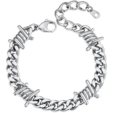 Gothic Punk Barbed Wire Thorns Bracelet for Men – Durable Stainless Steel Link Chain