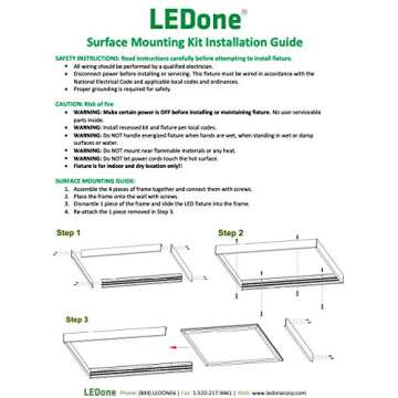 LEDONE 2x4 FT Surface Mount Kit for Flat Panel Light or Troffer Light, 24x48 inch Ceiling Frame Kit, Surface Mounting Bracket Kit for 2' X 4' Edge-Lit or Back Lit Panel Light, 1 PK