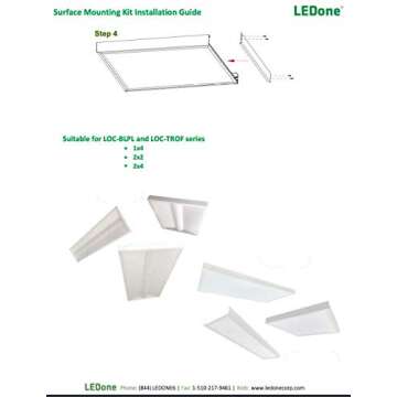 LEDONE 2x4 FT Surface Mount Kit for Flat Panel Light or Troffer Light, 24x48 inch Ceiling Frame Kit, Surface Mounting Bracket Kit for 2' X 4' Edge-Lit or Back Lit Panel Light, 1 PK