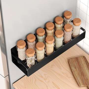 Vetacsion 2 Pack Moveable Fridge Magnetic Spice Racks,Metal Black