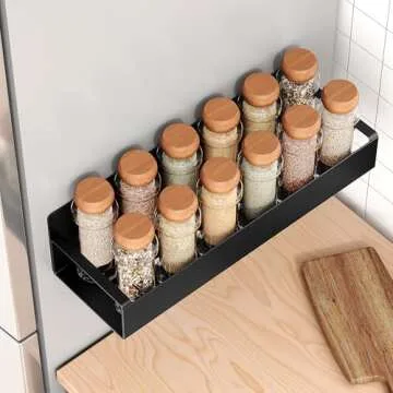 Vetacsion 2 Pack Moveable Fridge Magnetic Spice Racks,Metal Black