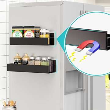 Vetacsion 2 Pack Moveable Fridge Magnetic Spice Racks,Metal Black
