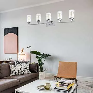 MELUCEE Modern Vanity Lights for Bathroom 5 Lights Chrome Finish with Clear Glass Shade, Contemporary Metal Wall Light Fixtures for Dressing Table Mirror Cabinets (Patent No.: US D963914 S)