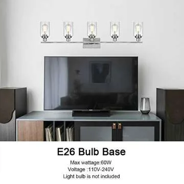 MELUCEE Modern Vanity Lights for Bathroom 5 Lights Chrome Finish with Clear Glass Shade, Contemporary Metal Wall Light Fixtures for Dressing Table Mirror Cabinets (Patent No.: US D963914 S)