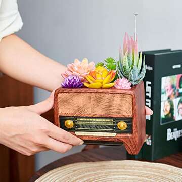 ORIGARDEN Succulent Pot Planter Vintage Home-Decor - Plant Pot Indoor for Succulents Plants Live,Small Flower Pot Retro Radio Desk Decor Container for Air Plant