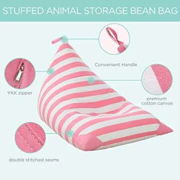 Aubliss Stuffed Animal Storage Bean Bag Chairs Cover, 50"x 35" Extra Large Bean Bags Chair for Kids & Adults, Beanbag Toy Storage for Boys Girls - Premium Cotton Canvas Pink Stripe