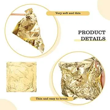 Cunhill 100 Sheets Gold Foil Paper Art Gold Foil Sheets Gilding Brush Thin Gold Leaf Sheets Gold Foil Paper Craft for Arts Painting Gilding Crafting Decoration, 5.5 x 5.5 Inches (Gold)