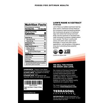 Terrasoul Superfoods Organic Lion's Mane Mushroom Powder (4:1 Extract), 5.5 Ounces