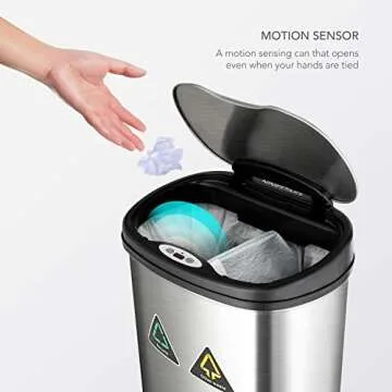 NINESTARS DZT-50-13R Touchless Motion Sensor Trash Can - Dual Compartment Design