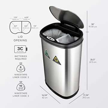 NINESTARS Touchless Motion Sensor Trash Can - 13 Gal