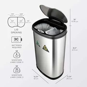 NINESTARS Touchless Motion Sensor Trash Can - 13 Gal