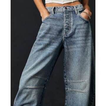 AIZIYOO Barrel Jeans for Women Wide Leg Mid Rise Barrel Denim Ankle Pants Y2k Baggy Boyfriend Jeans with Pockets