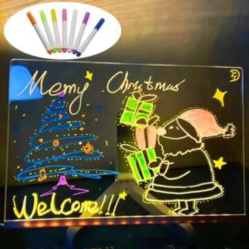 LED Note Board with Colors, Acrylic Dry Erase Board with Light, Glowing Acrylic Message Marker Board, Light up Dry Erase Board with Stand as a Glow Memo Letter Board Note Acrylic White Board