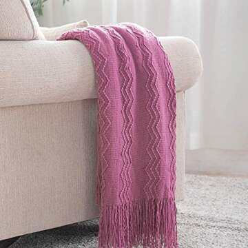 BOURINA Textured Solid Soft Sofa Throw Couch Cover Knitted Decorative Blanket,50"x60" Purple