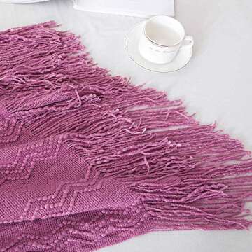 BOURINA Textured Solid Soft Sofa Throw Couch Cover Knitted Decorative Blanket,50"x60" Purple