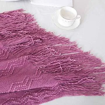 BOURINA Textured Solid Soft Sofa Throw Couch Cover Knitted Decorative Blanket,50"x60" Purple