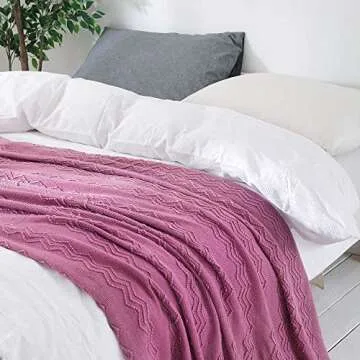 BOURINA Textured Solid Soft Sofa Throw Couch Cover Knitted Decorative Blanket,50"x60" Purple