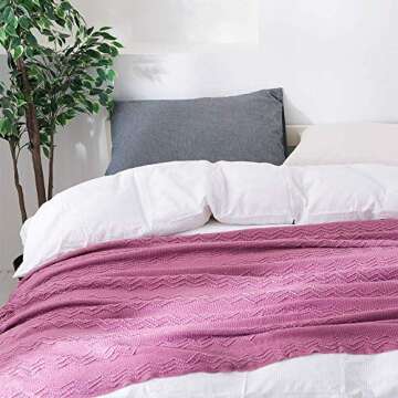 BOURINA Textured Solid Soft Sofa Throw Couch Cover Knitted Decorative Blanket,50"x60" Purple
