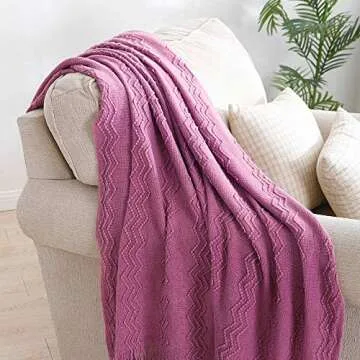 BOURINA Textured Solid Soft Sofa Throw Couch Cover Knitted Decorative Blanket,50"x60" Purple