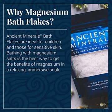 Ancient Minerals Magnesium Bath Flakes Single use Magnesium Chloride Pouches 0.33lb Bag, Pack of 6