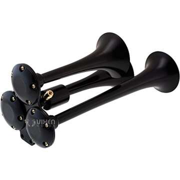 Vixen Horns Train Horn for Truck/Car. 3 Air Horn Black Trumpets. Super Loud dB. Fits 12v Vehicles Like Semi/Pickup/Jeep/RV/SUV VXH3114LB