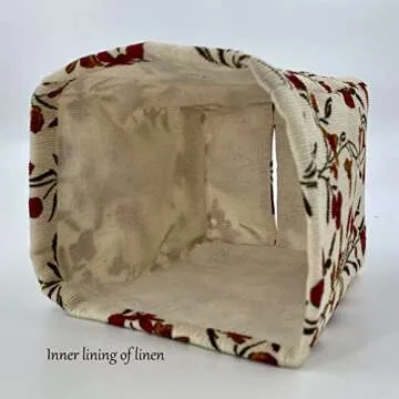 Fabric Tissue Box Cover Square, Vintage Floral Print Corduroy Tissue Holder, Bouquet Wrapping Bag 4.4"X4.4"X5.1", Creamy White