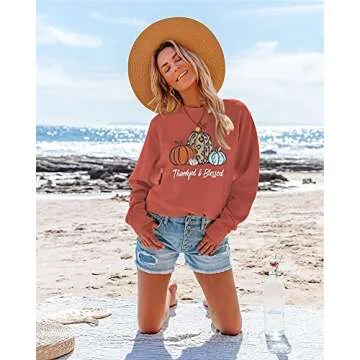 KIDDAD Thankful Blessed Sweatshirt Womens Thanksgiving Shirt Cute Leopard Pumpkin Pullover Shirt Casual Fall Long Sleeve Tops