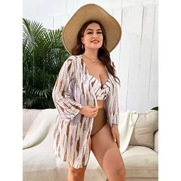 Plus Size Tie Dye Bikini with Kimono Cover Up Set