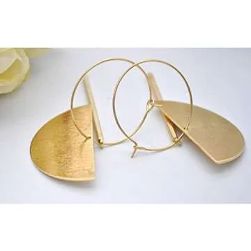 Exaggerated 18K Gold Half Circle Dangle Earrings