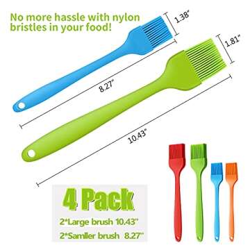 HONGXUAN Silicone Basting Pastry Brush-4Pcs High Heat Resistant Cooking Brush,Flexible & Dishwasher Safe, Easy Clean, Food Grade, BPA Free Brush for Kitchen Baking Cake Meat Sausage BBQ &Grilling